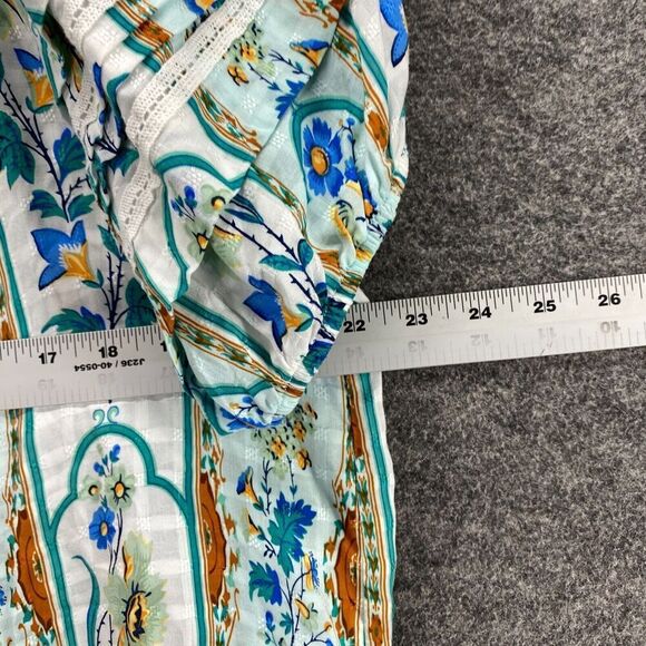 Jane & Delancey Top Women M Medium White Striped Button Up Short Sleeve Rayon - Picture 7 of 9